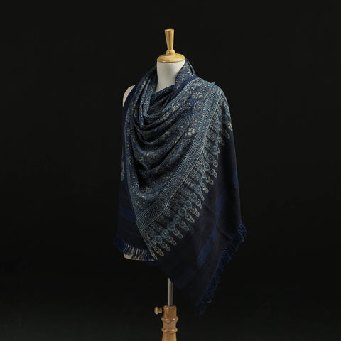 Kutch Handwoven Ajrakh Hand Block Print Merino Wool Shawl  52