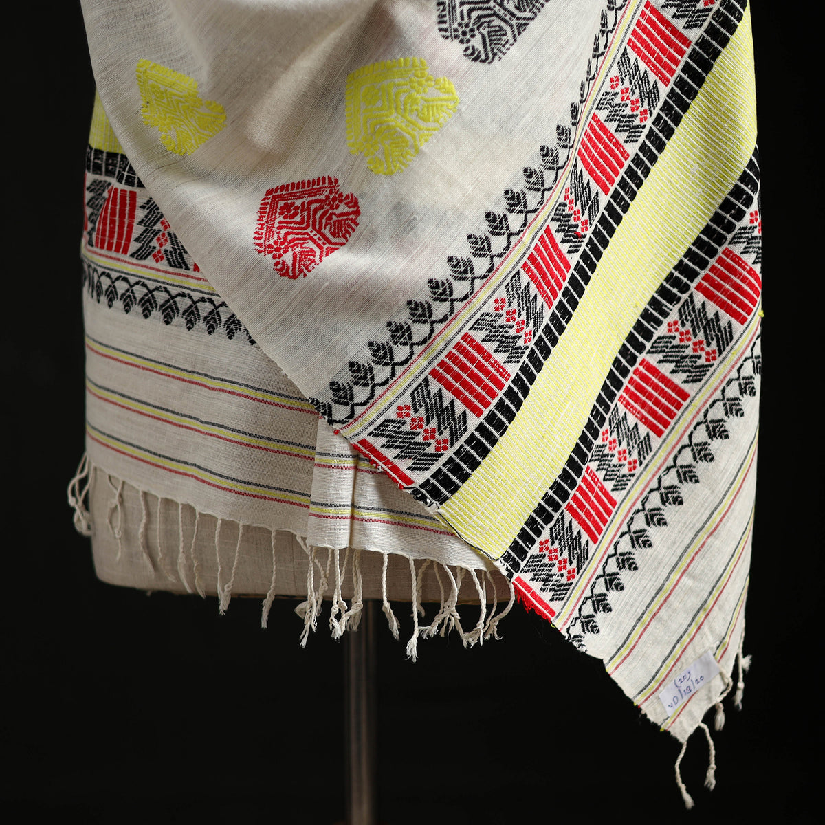 White - Handspun Handwoven Pure Eri Silk Aari Hand Embroidered Shawl of Assam 20