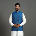 Buy Blue Silk Cotton Handwoven Pochampally Ikat Nehru Jacket