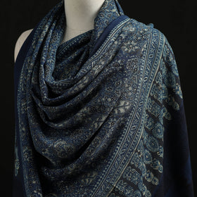 Kutch Handwoven Ajrakh Hand Block Print Merino Wool Shawl  52