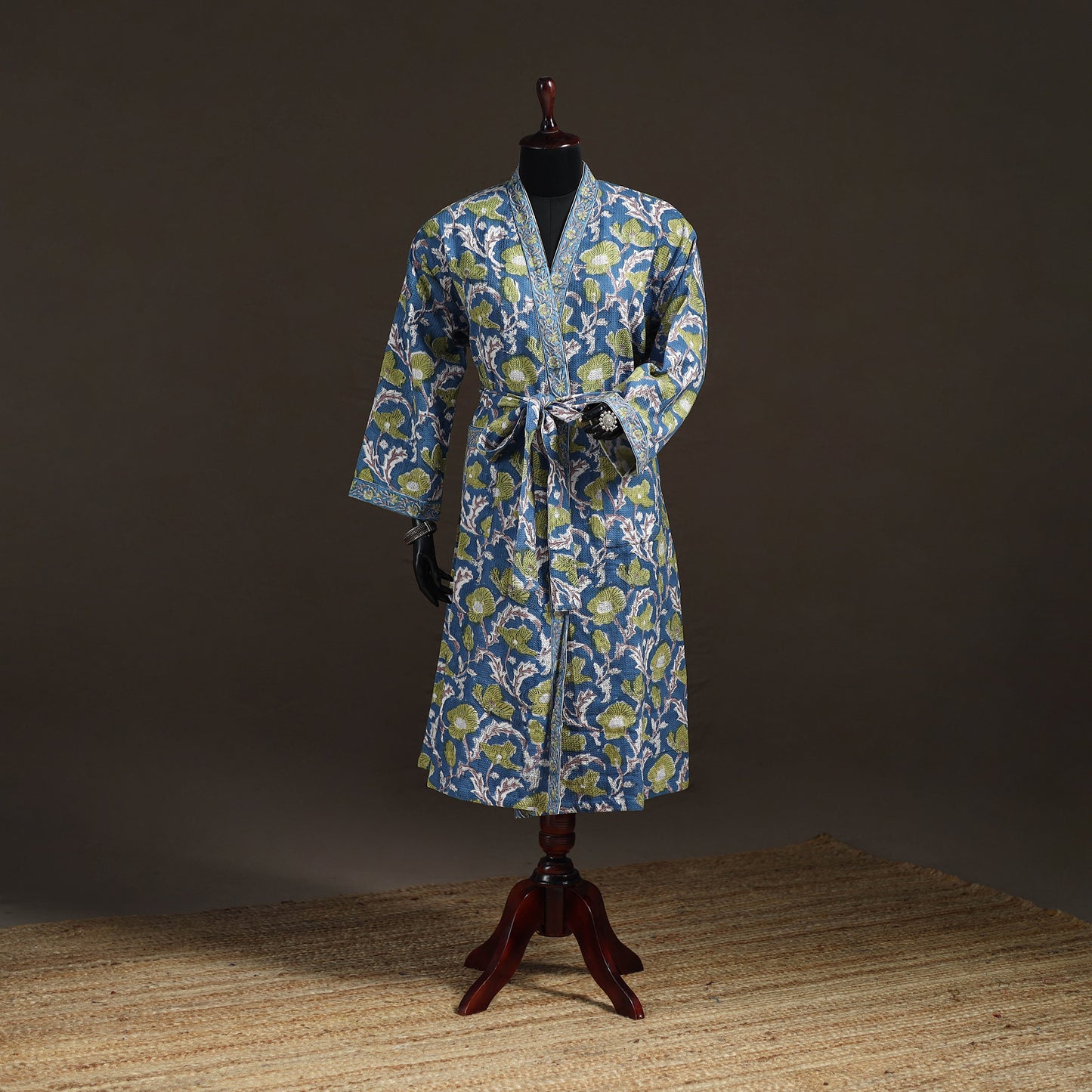 Sanganeri Hand Block Print Waffle Weave Cotton Bath Robe 06