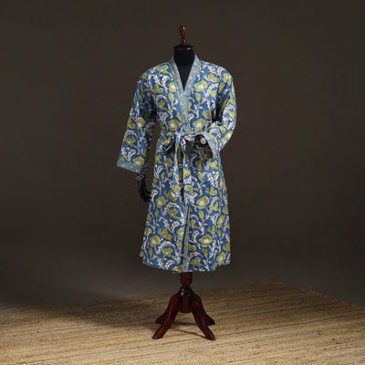 Sanganeri Hand Block Print Waffle Weave Cotton Bath Robe 06