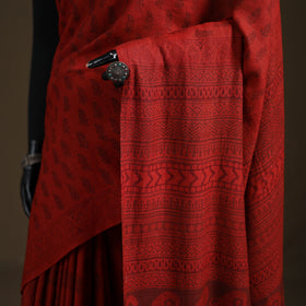Handwoven Merino Wool Natural Dyed Hand Block Print Bagh Saree 07