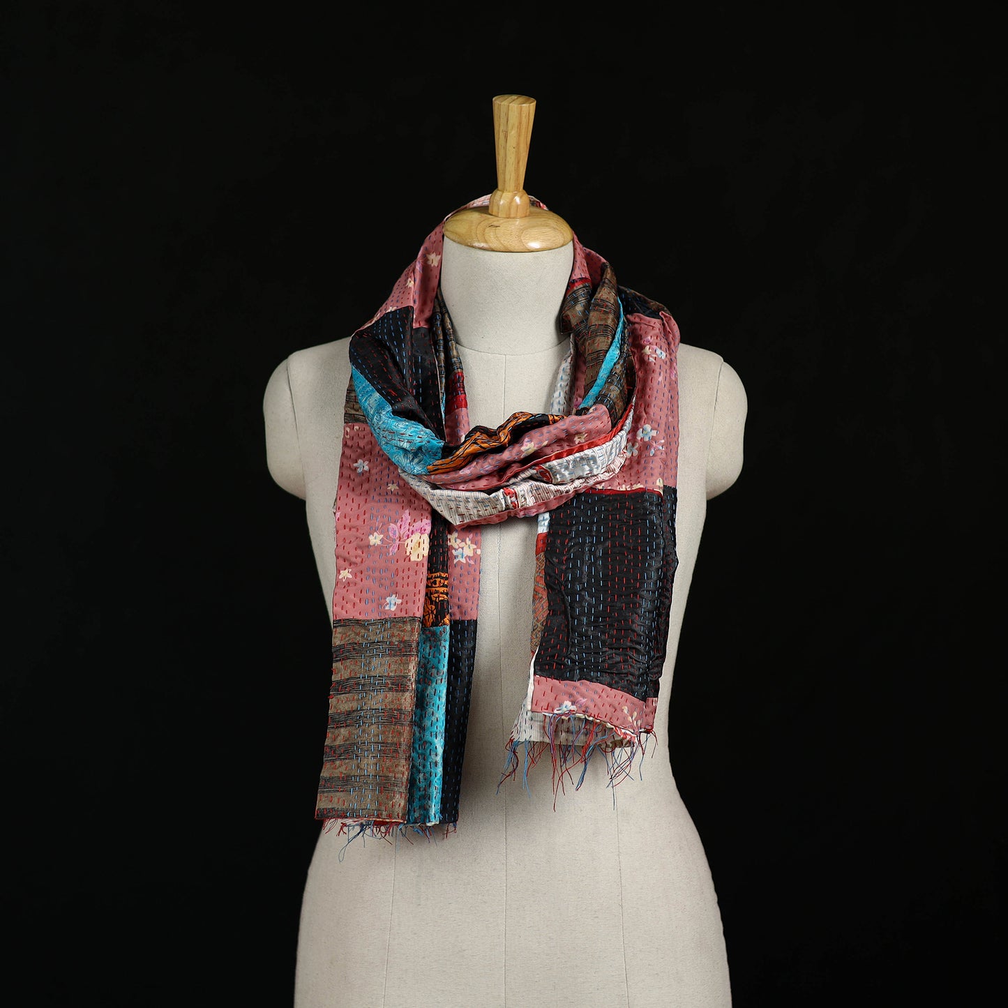Bengal Kantha Handwork Patchwork Reversible Silk Stole 386