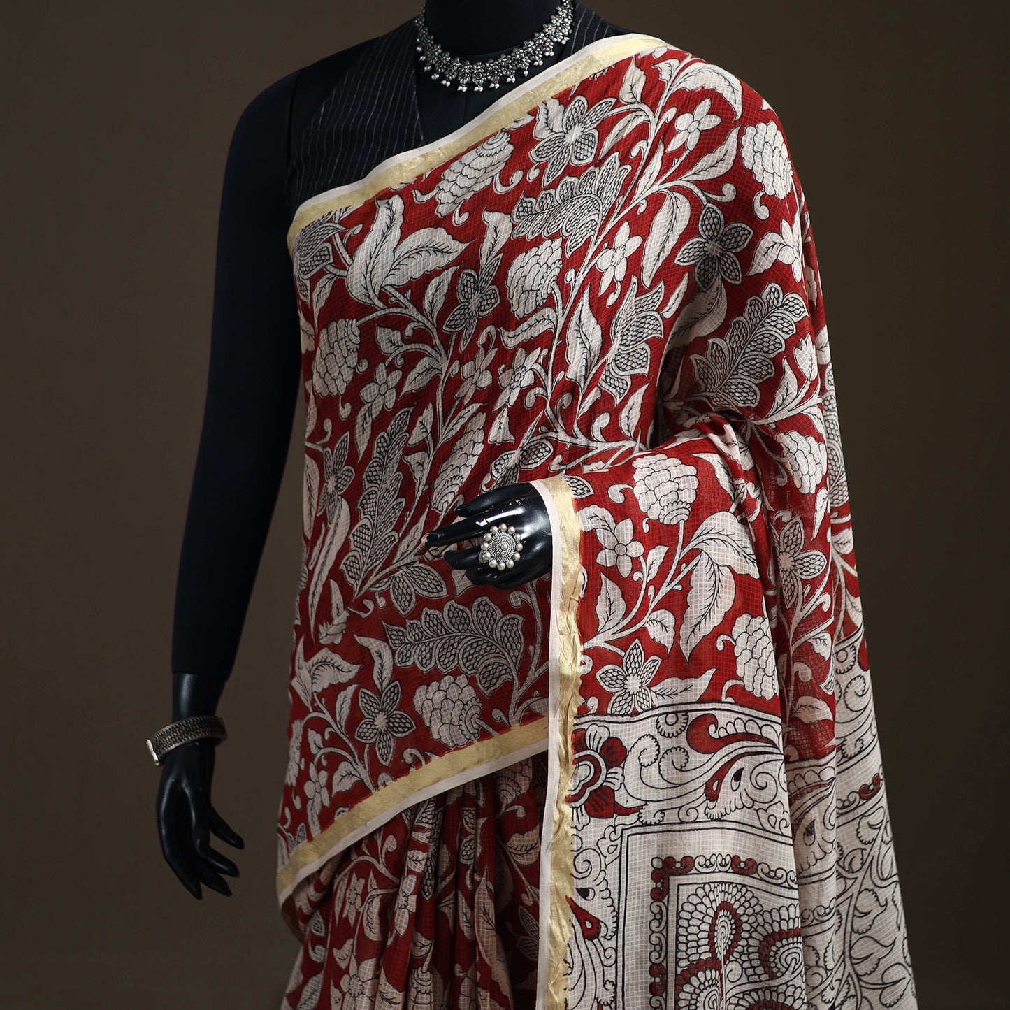 Kalamkari Printed Kota Doria Cotton Saree 37