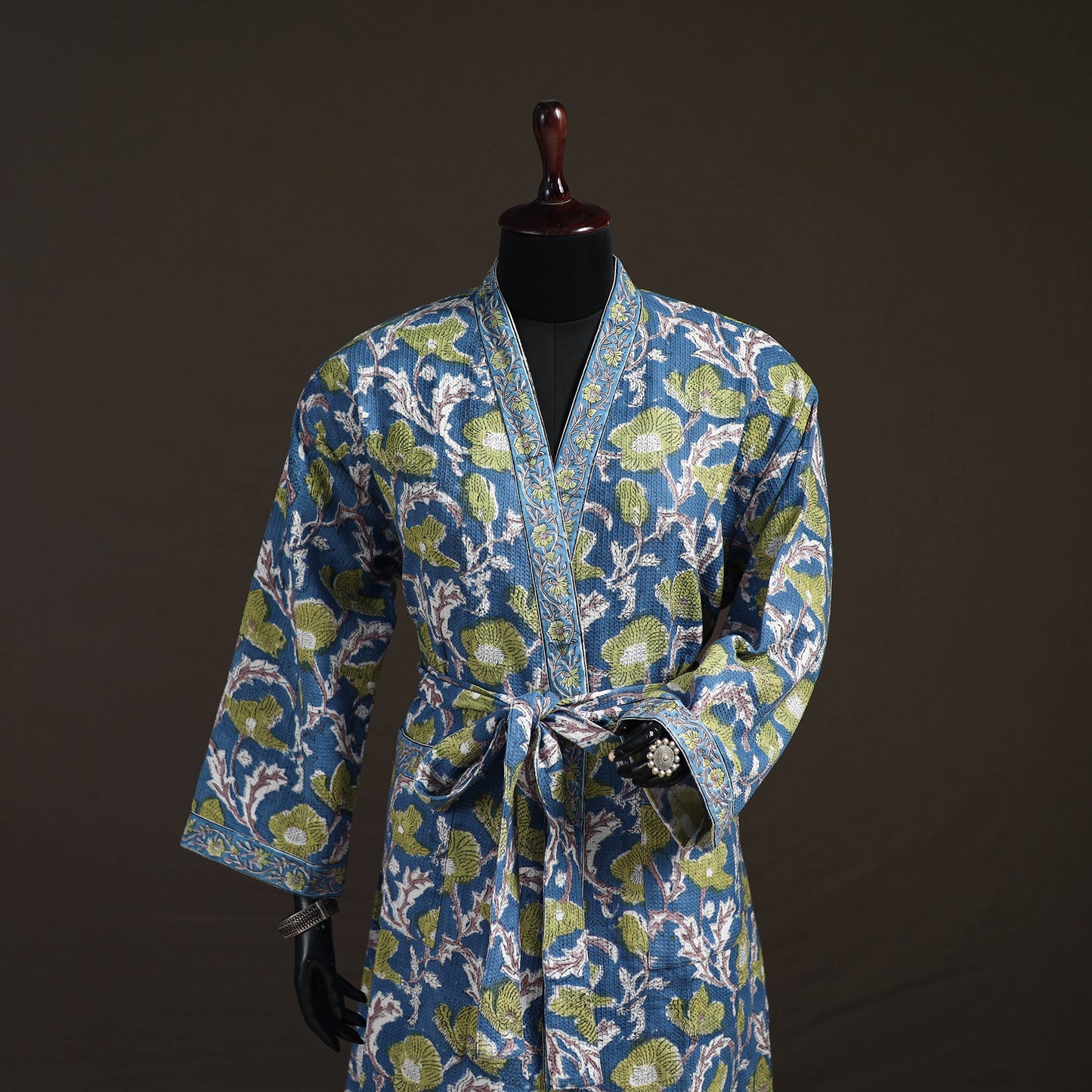 Sanganeri Hand Block Print Waffle Weave Cotton Bath Robe 06