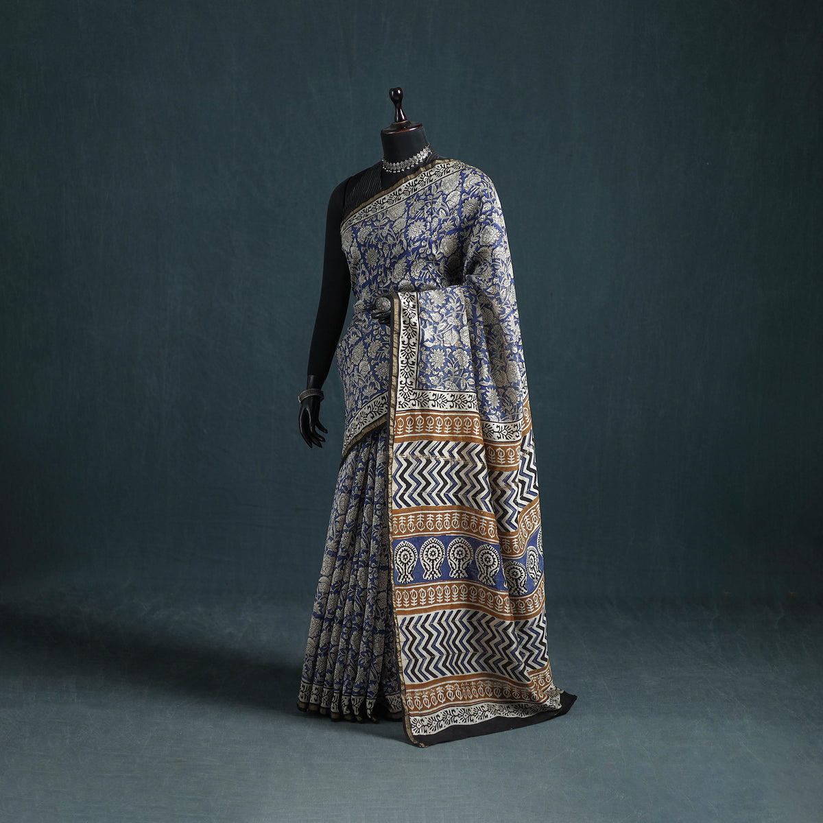 Bagru Hand Block Print Natural Dyed Mulberry Silk Saree 26