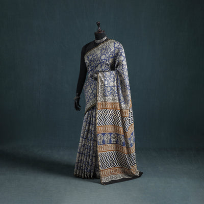 Bagru Hand Block Print Natural Dyed Mulberry Silk Saree 26
