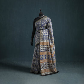 Bagru Hand Block Print Natural Dyed Mulberry Silk Saree 26