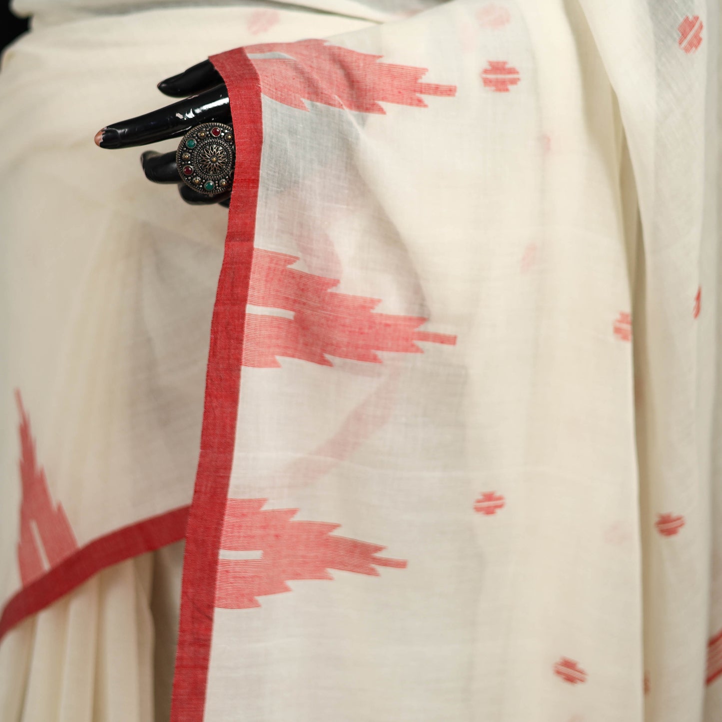 Phulia Jamdani Pure Handloom Cotton Saree with Tassels (Count 92/84) 21