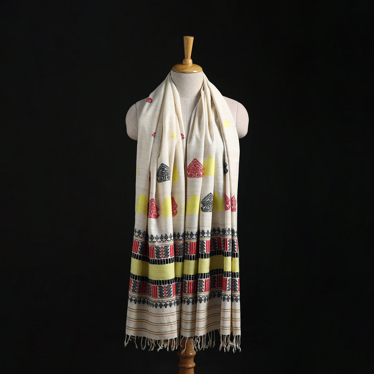 White - Handspun Handwoven Pure Eri Silk Aari Hand Embroidered Shawl of Assam 20