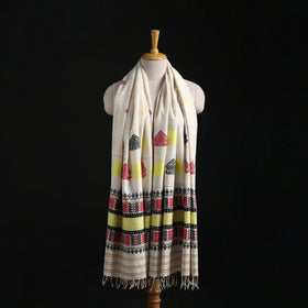 White - Handspun Handwoven Pure Eri Silk Aari Hand Embroidered Shawl of Assam 20