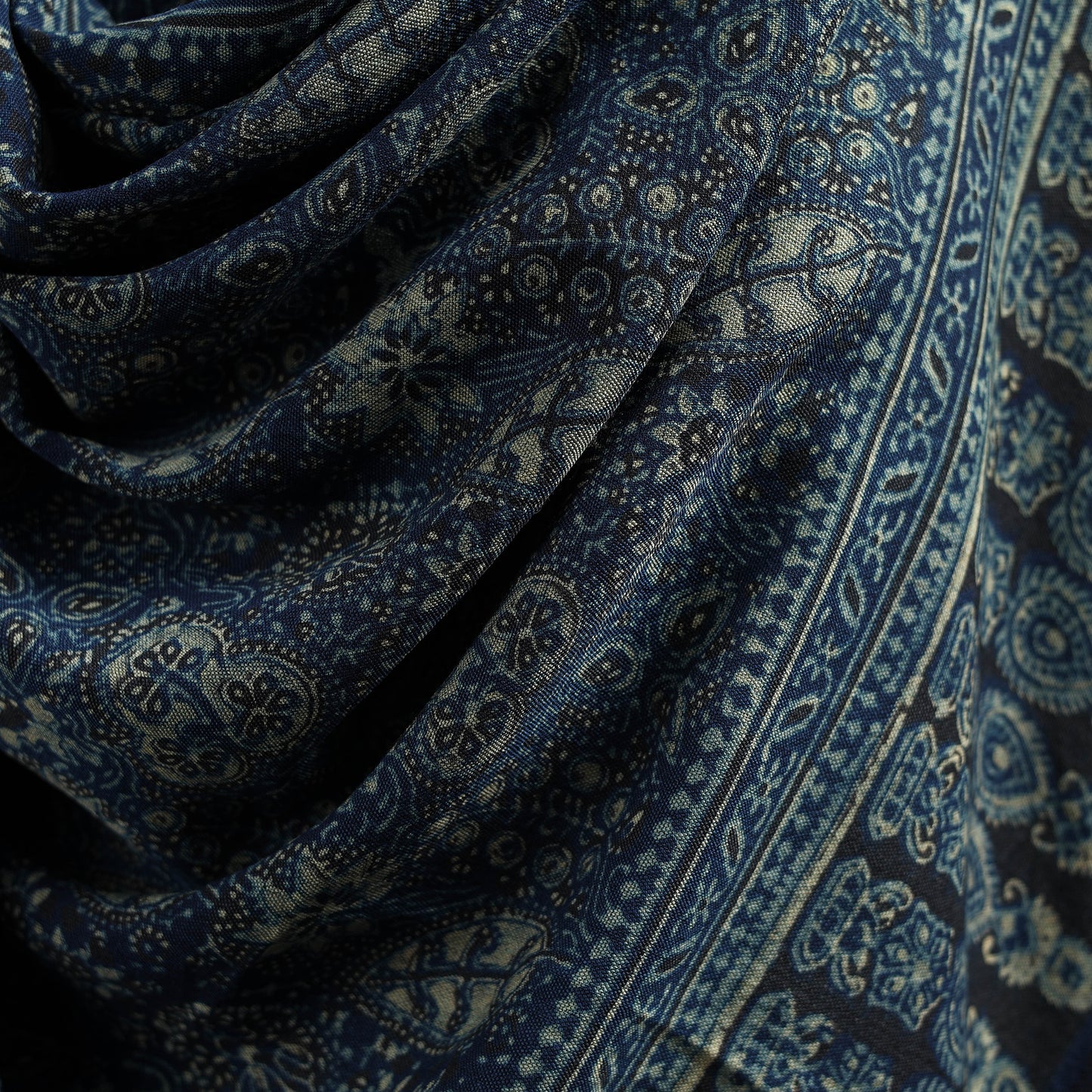 Kutch Handwoven Ajrakh Hand Block Print Merino Wool Shawl  52