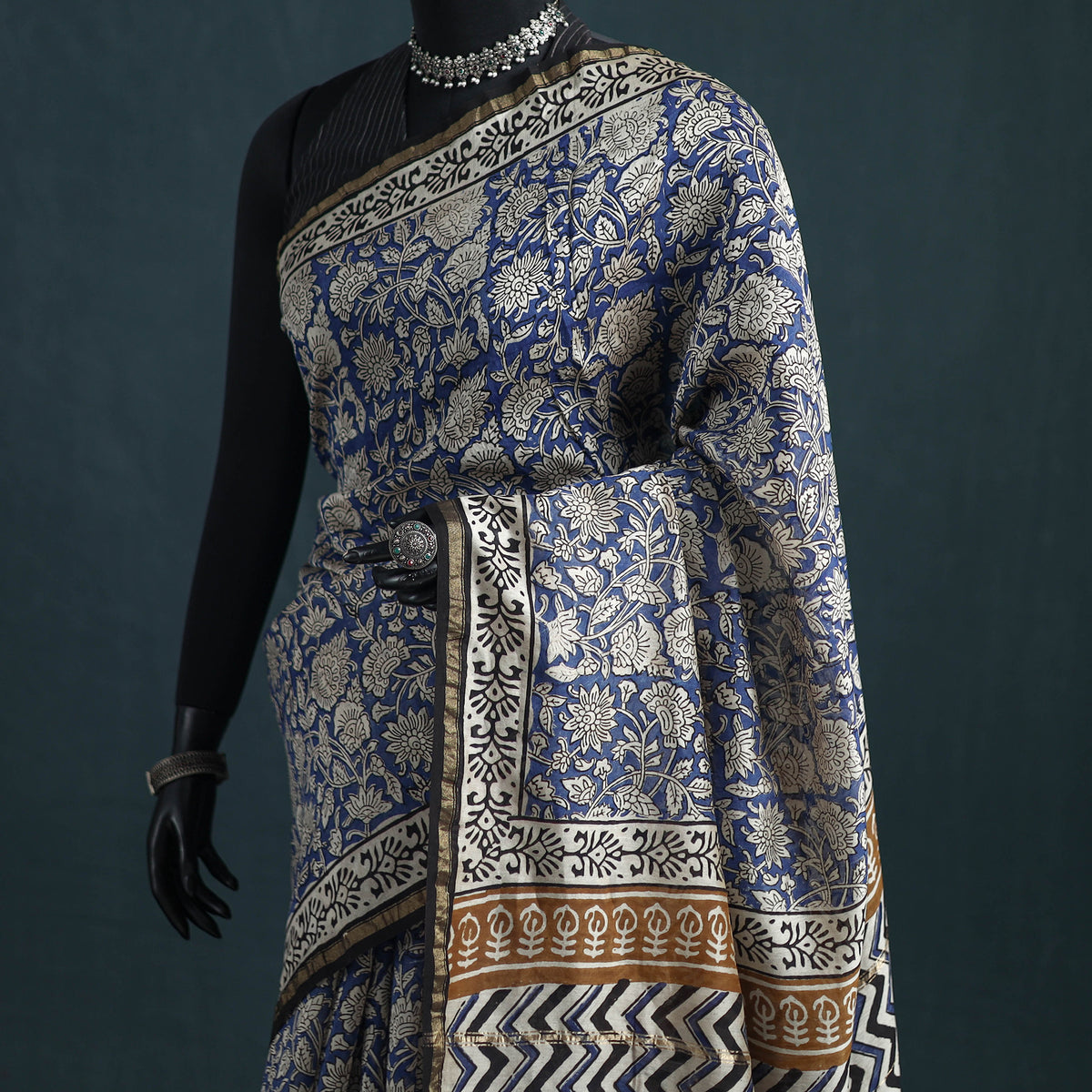 Bagru Hand Block Print Natural Dyed Mulberry Silk Saree 26