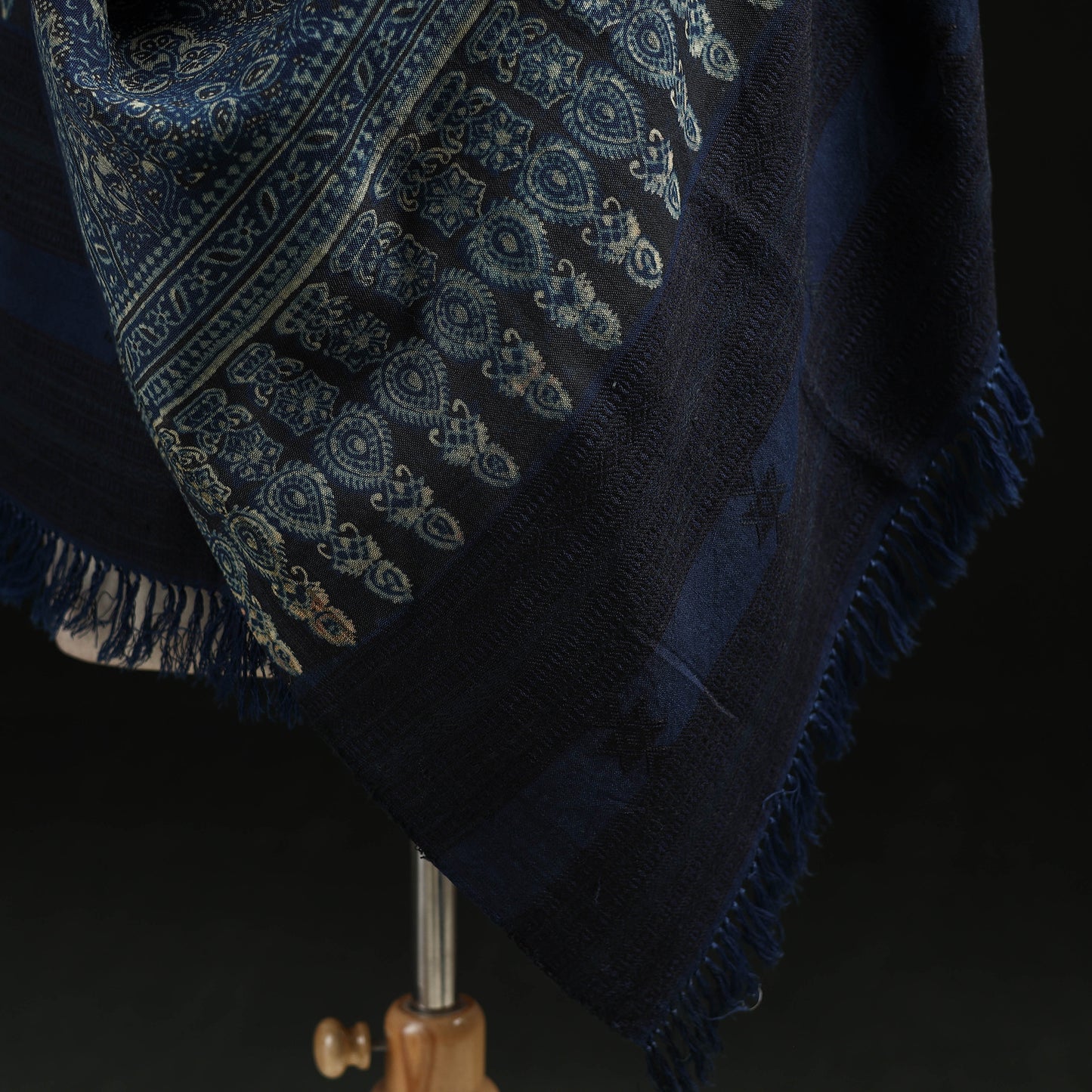 Kutch Handwoven Ajrakh Hand Block Print Merino Wool Shawl  52