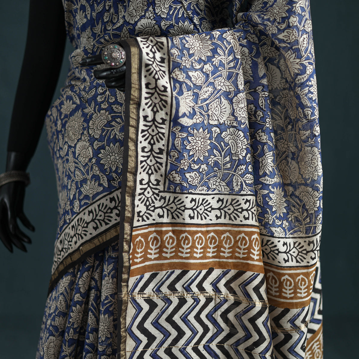 Bagru Hand Block Print Natural Dyed Mulberry Silk Saree 26