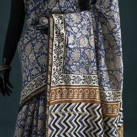 Bagru Hand Block Print Natural Dyed Mulberry Silk Saree 26