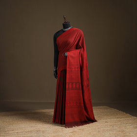 Handwoven Merino Wool Natural Dyed Hand Block Print Bagh Saree 08