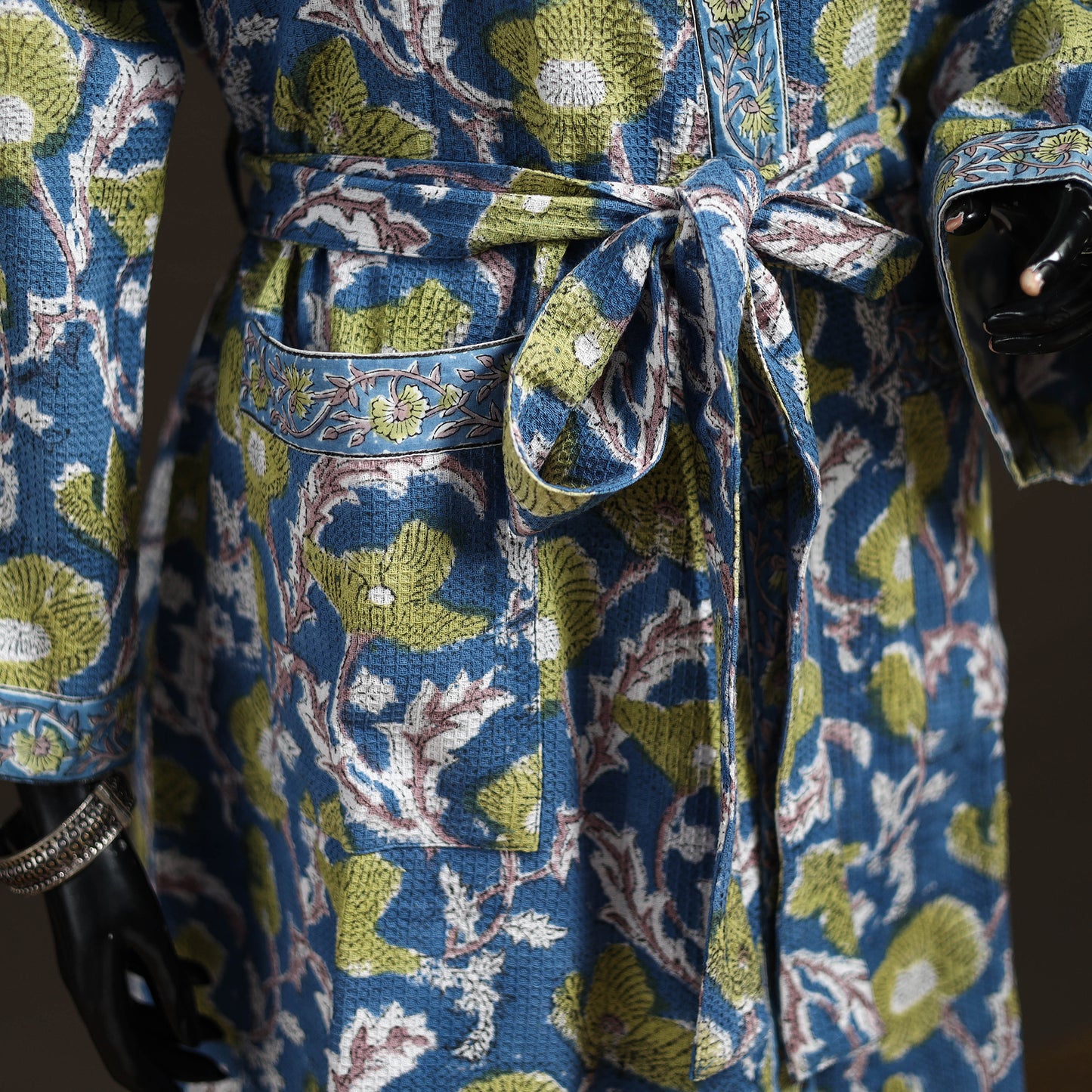 Sanganeri Hand Block Print Waffle Weave Cotton Bath Robe 06