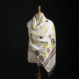 White - Handspun Handwoven Pure Eri Silk Aari Hand Embroidered Shawl of Assam 21