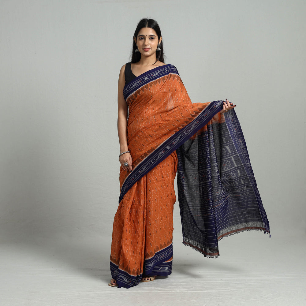 Orange - Ikat Weave Handloom Cotton Sambalpuri Saree 23