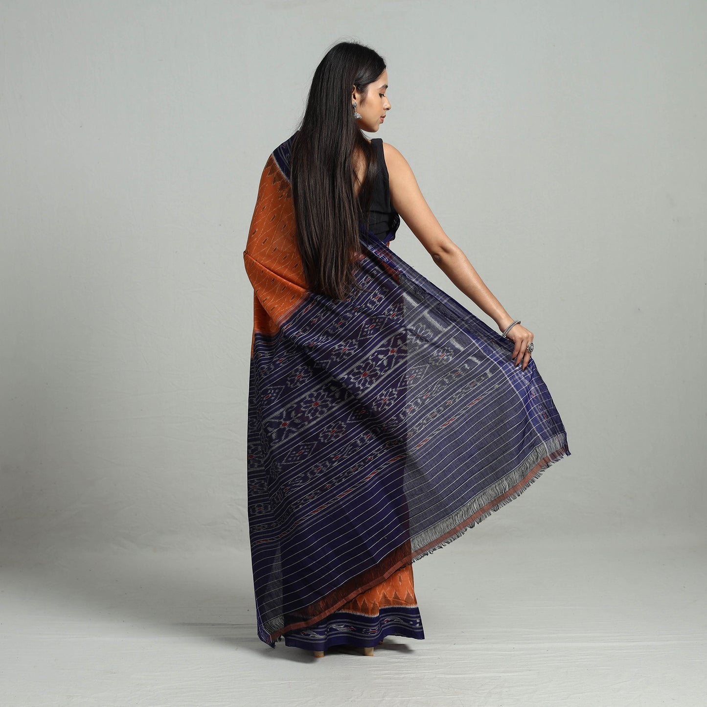 Orange - Ikat Weave Handloom Cotton Sambalpuri Saree 23