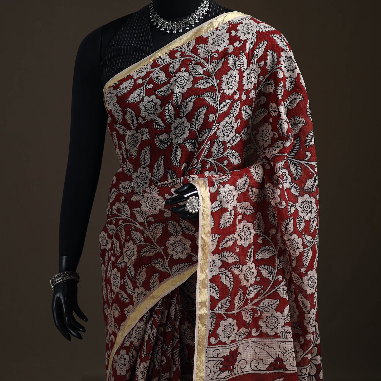 Kalamkari Printed Kota Doria Cotton Saree 38