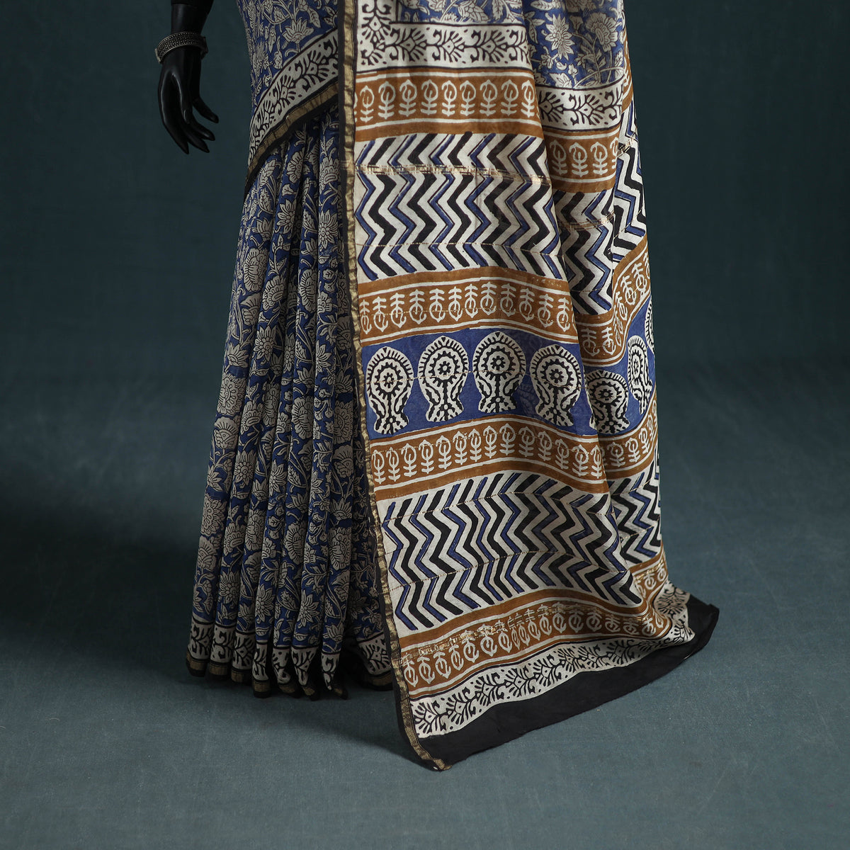 Bagru Hand Block Print Natural Dyed Mulberry Silk Saree 26