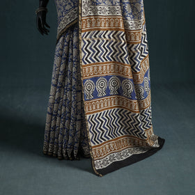 Bagru Hand Block Print Natural Dyed Mulberry Silk Saree 26