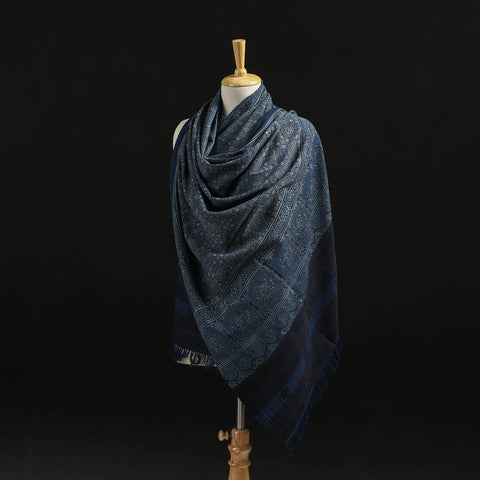 Kutch Handwoven Ajrakh Hand Block Print Merino Wool Shawl  53