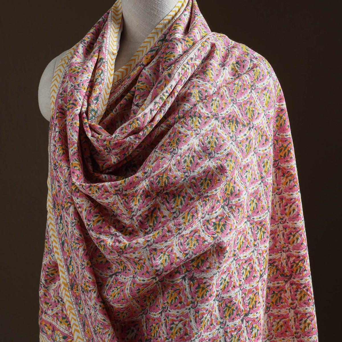 Floral Sanganeri Print Pure Merino Wool Handwoven Shawl 39