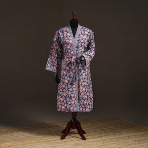 Purple - Sanganeri Hand Block Print Waffle Weave Cotton Bath Robe 07