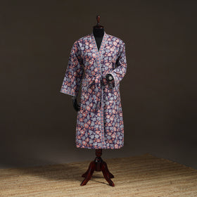 Sanganeri Hand Block Print Waffle Weave Cotton Bath Robe 07