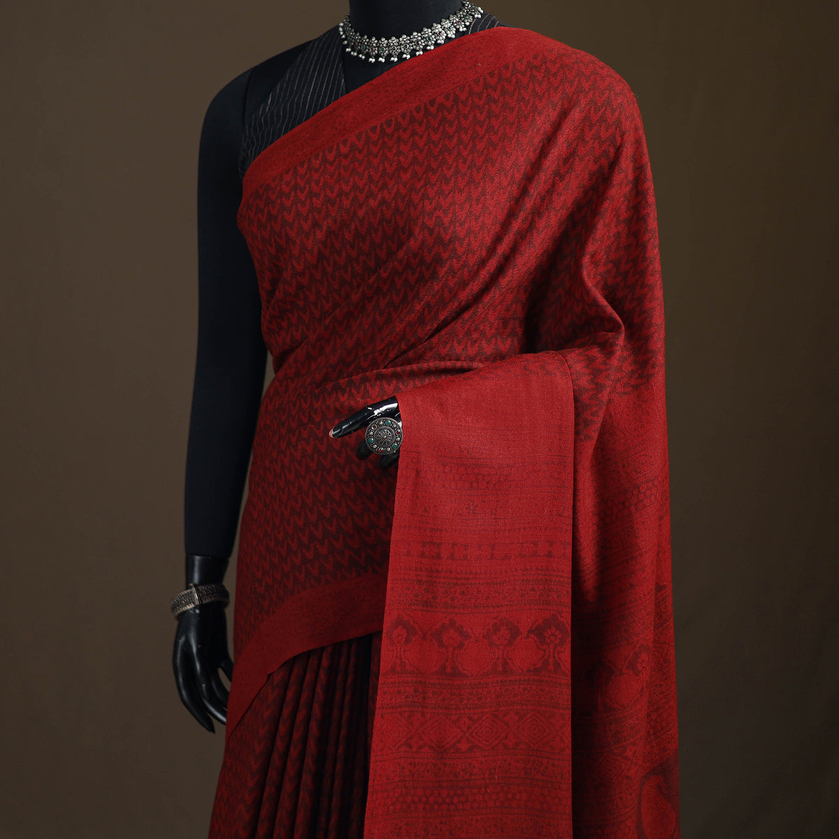 Handwoven Merino Wool Natural Dyed Hand Block Print Bagh Saree 08