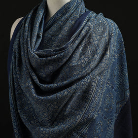 Kutch Handwoven Ajrakh Hand Block Print Merino Wool Shawl  53