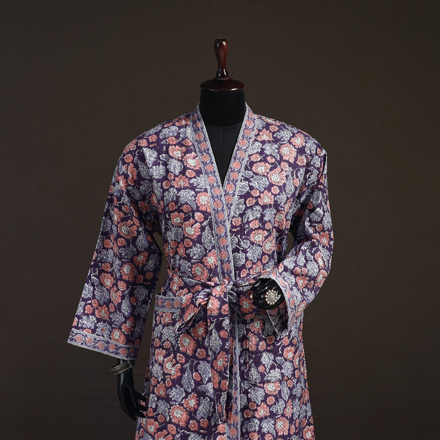 Sanganeri Hand Block Print Waffle Weave Cotton Bath Robe 07