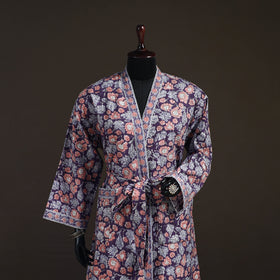 Sanganeri Hand Block Print Waffle Weave Cotton Bath Robe 07