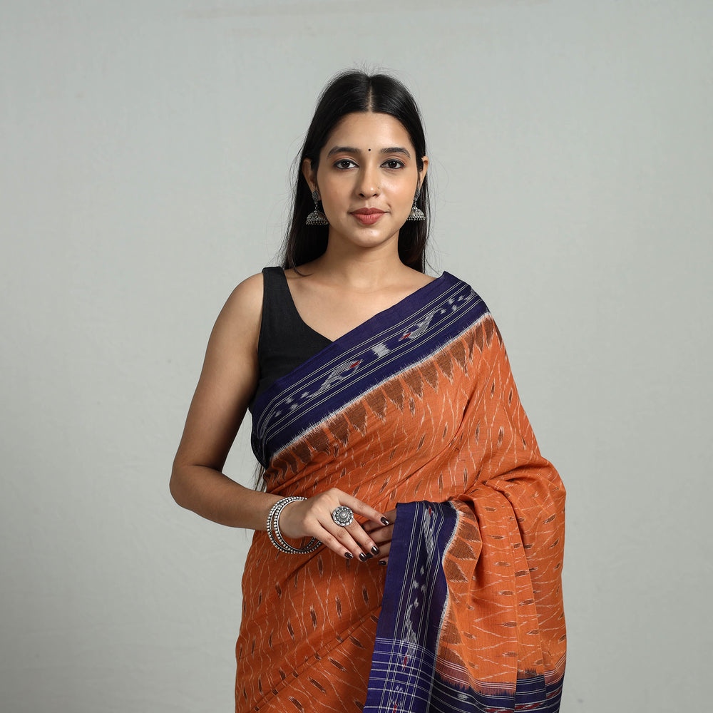 Orange - Ikat Weave Handloom Cotton Sambalpuri Saree 23