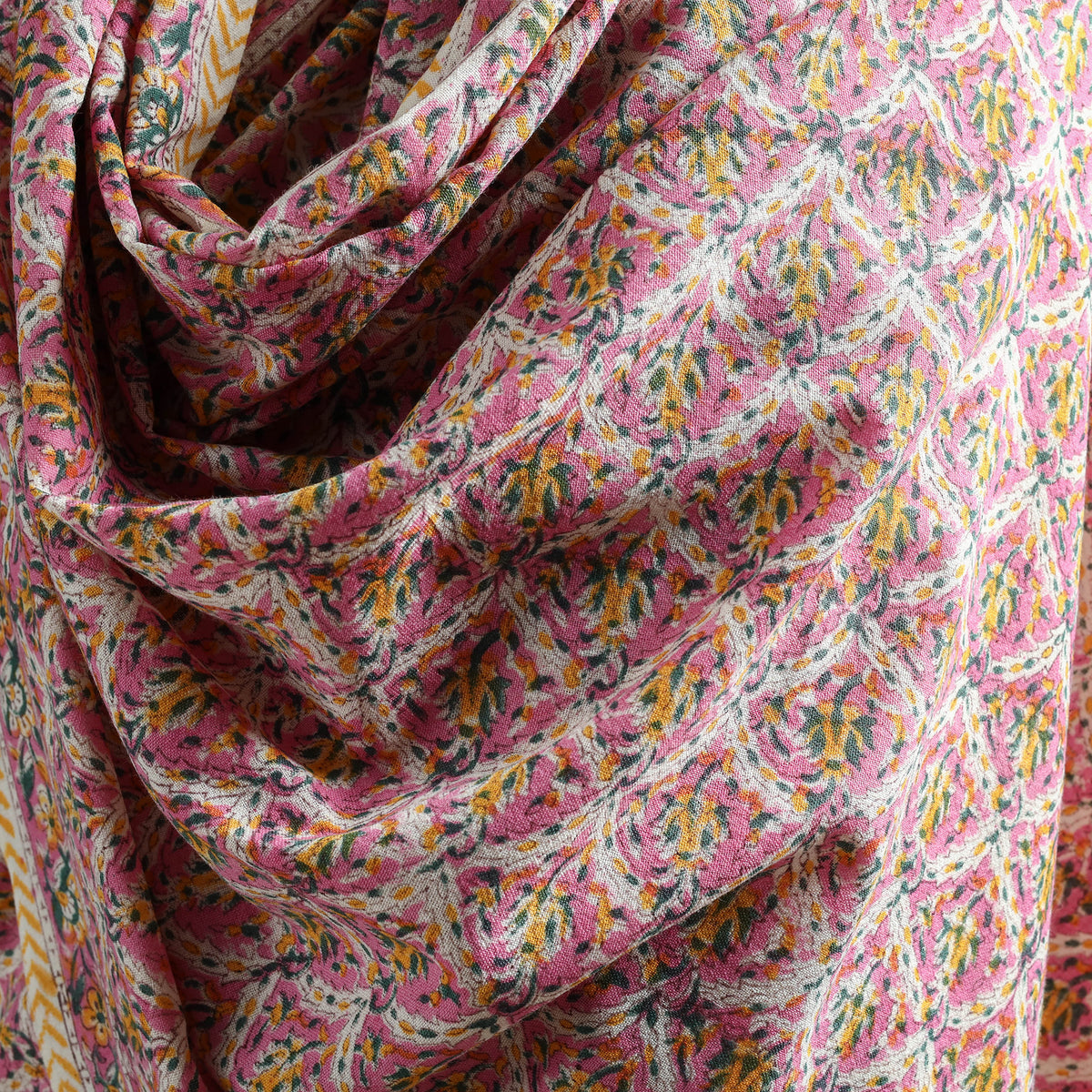 Floral Sanganeri Print Pure Merino Wool Handwoven Shawl 39