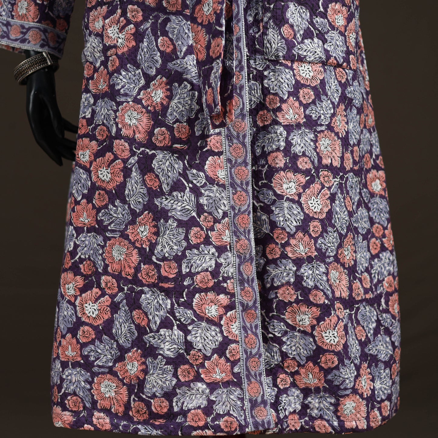 Sanganeri Hand Block Print Waffle Weave Cotton Bath Robe 07
