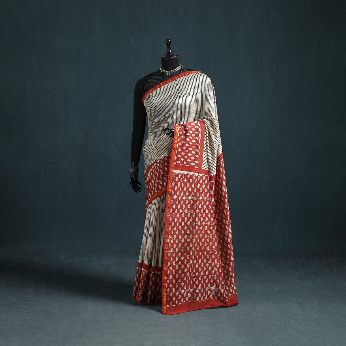 Bagru Hand Block Print Natural Dyed Mulberry Silk Saree 27