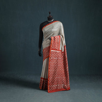 Bagru Hand Block Print Natural Dyed Mulberry Silk Saree 27