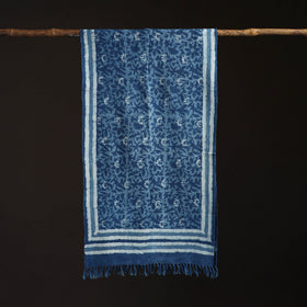 Bagru Dabu Hand Block Print Pure Merino Wool Handwoven Natural Dyed Stole 13