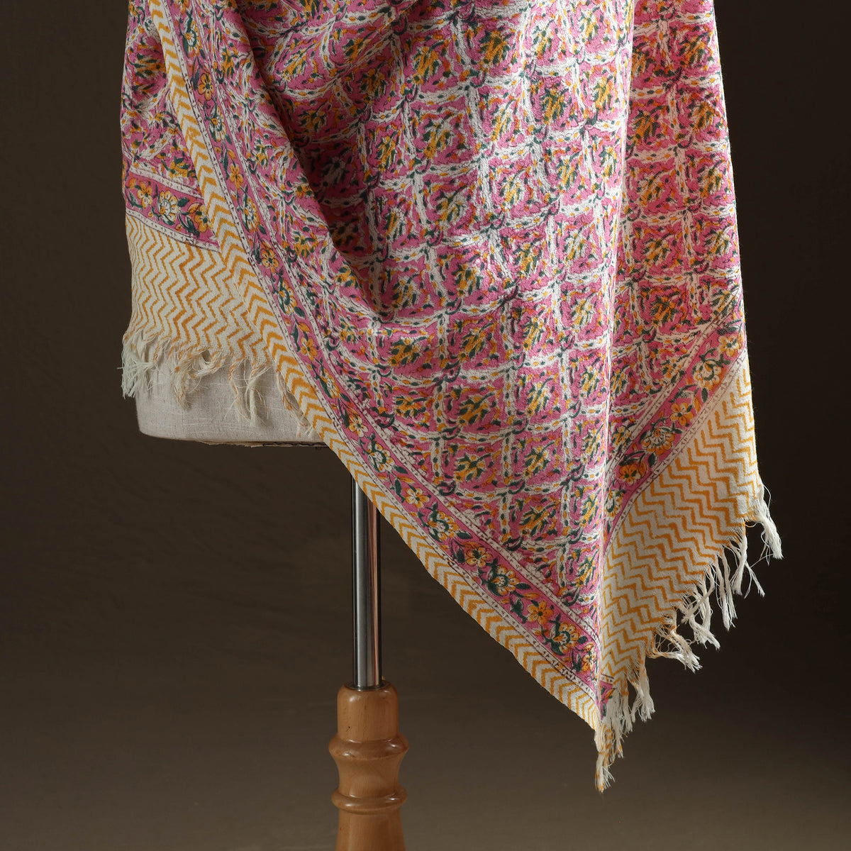 Floral Sanganeri Print Pure Merino Wool Handwoven Shawl 39