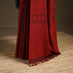Handwoven Merino Wool Natural Dyed Hand Block Print Bagh Saree 08