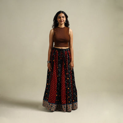Multicolor - Bandhani Tie-Dye 24 Kali Patchwork Cotton Long Skirt 09