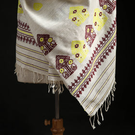 White - Handspun Handwoven Pure Eri Silk Aari Hand Embroidered Shawl of Assam 21