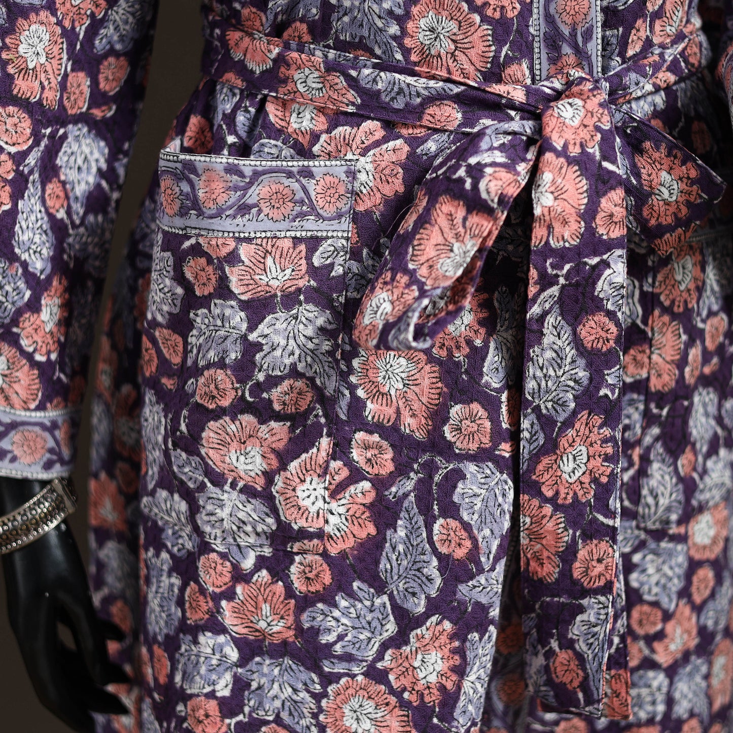 Sanganeri Hand Block Print Waffle Weave Cotton Bath Robe 07