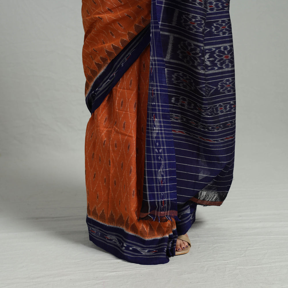 Orange - Ikat Weave Handloom Cotton Sambalpuri Saree 23