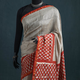 Bagru Hand Block Print Natural Dyed Mulberry Silk Saree 27